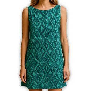 Rainbow Jo Dress Small Green Geo Print Sleeveless Shift Knee Length Scoop Neck